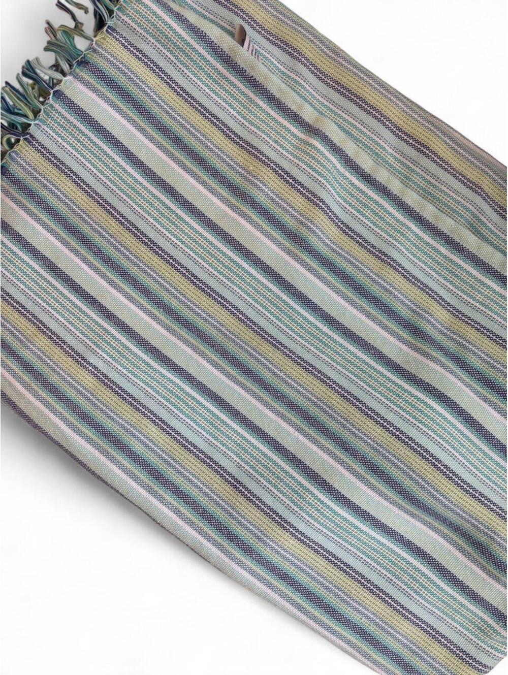 Large Tommy Bahama Pastel Stripe Woven Fringe Tablecloth 83x106